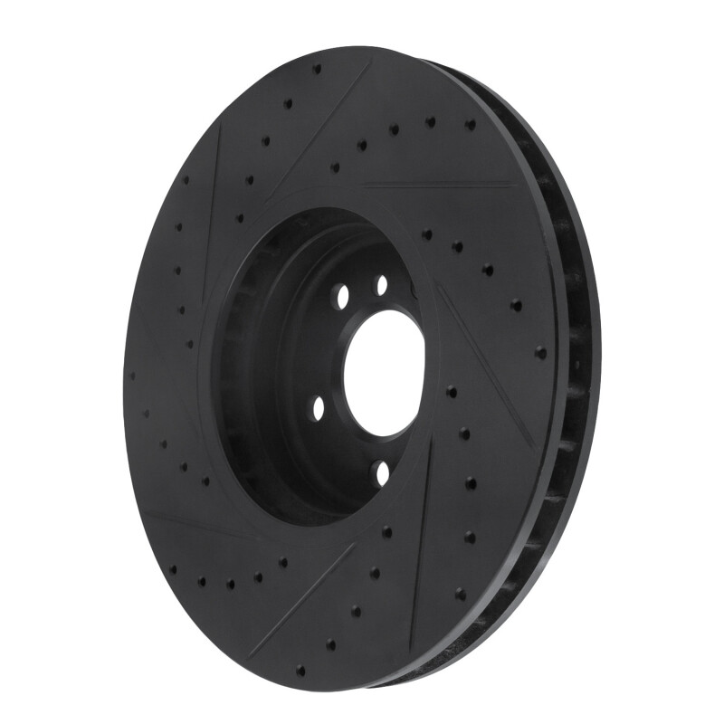 BMW X5 Brake Rotor (1) - Front Right - R1 Concepts - Drilled & Slotted - Black - `08-`19